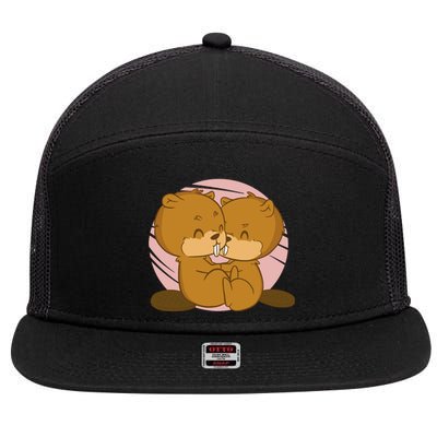 Beavers Kissing Cute Gift 7 Panel Mesh Trucker Snapback Hat