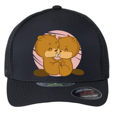 Beavers Kissing Cute Gift Flexfit Unipanel Trucker Cap