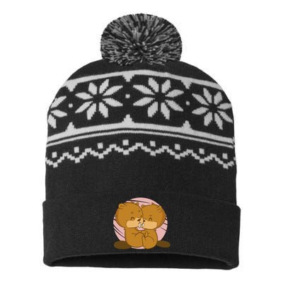 Beavers Kissing Cute Gift USA-Made Snowflake Beanie