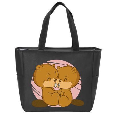 Beavers Kissing Cute Gift Zip Tote Bag