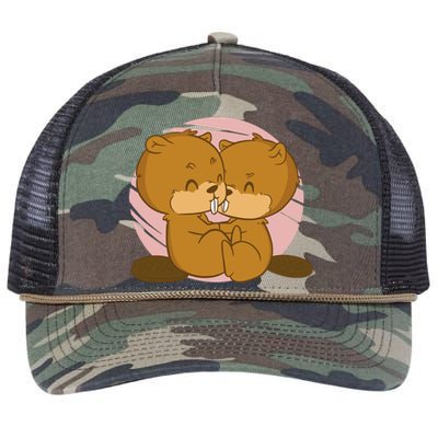 Beavers Kissing Cute Gift Retro Rope Trucker Hat Cap