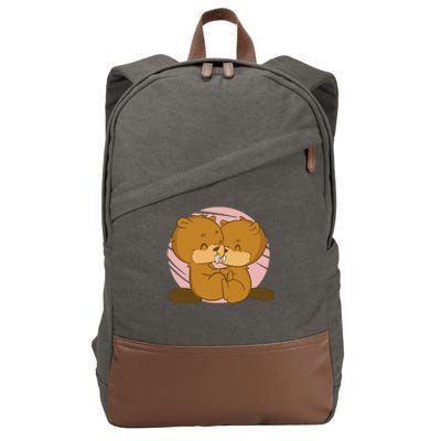 Beavers Kissing Cute Gift Cotton Canvas Backpack