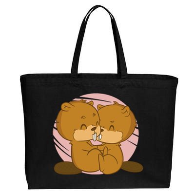 Beavers Kissing Cute Gift Cotton Canvas Jumbo Tote