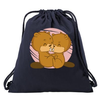 Beavers Kissing Cute Gift Drawstring Bag