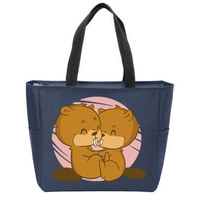 Beavers Kissing Cute Gift Zip Tote Bag