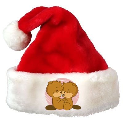 Beavers Kissing Cute Gift Premium Christmas Santa Hat