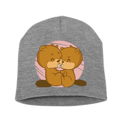 Beavers Kissing Cute Gift Short Acrylic Beanie