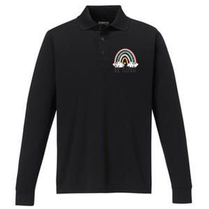 Be Kind Cute Rainbow Positive Quotes Inspirational Performance Long Sleeve Polo