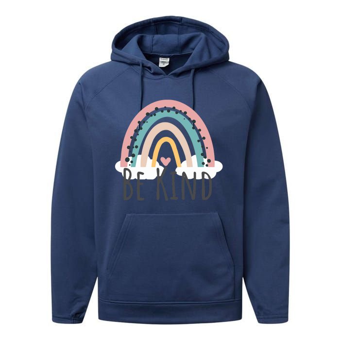 Be Kind Cute Rainbow Positive Quotes Inspirational Performance Fleece Hoodie