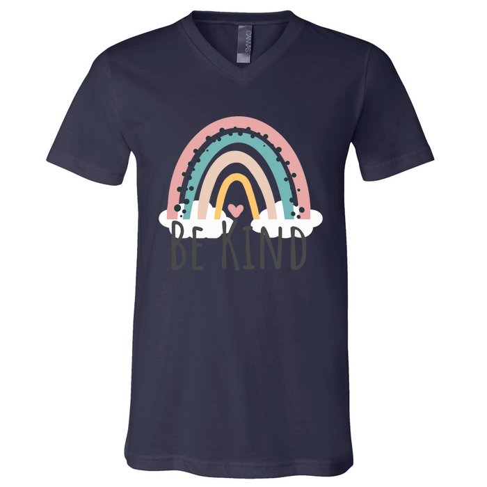 Be Kind Cute Rainbow Positive Quotes Inspirational V-Neck T-Shirt