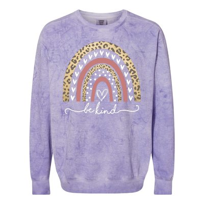 Be Kind Cute Leopard Rainbow Colorblast Crewneck Sweatshirt