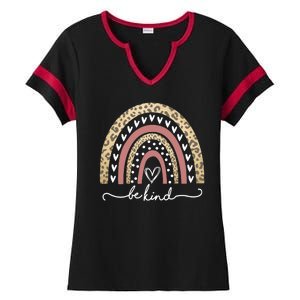 Be Kind Cute Leopard Rainbow Ladies Halftime Notch Neck Tee