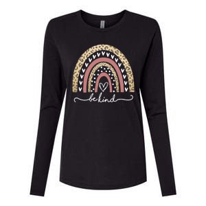 Be Kind Cute Leopard Rainbow Womens Cotton Relaxed Long Sleeve T-Shirt