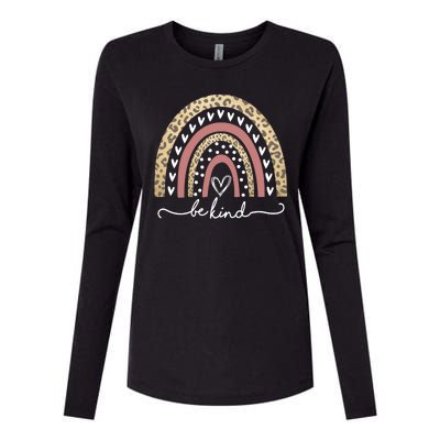 Be Kind Cute Leopard Rainbow Womens Cotton Relaxed Long Sleeve T-Shirt