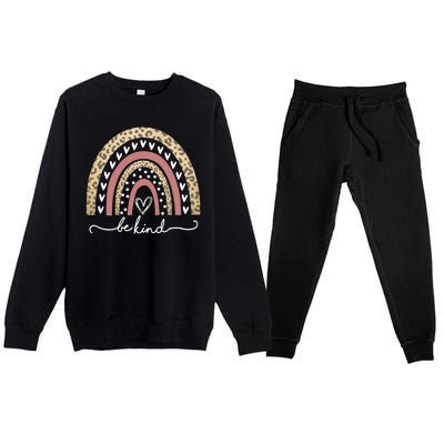 Be Kind Cute Leopard Rainbow Premium Crewneck Sweatsuit Set