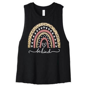 Be Kind Cute Leopard Rainbow Women's Racerback Cropped Tank