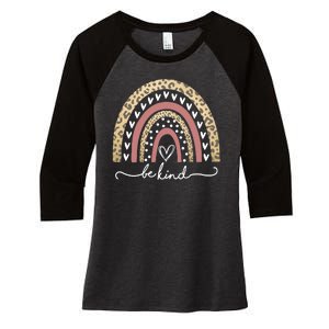 Be Kind Cute Leopard Rainbow Women's Tri-Blend 3/4-Sleeve Raglan Shirt