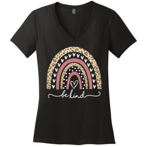 Be Kind Cute Leopard Rainbow Women's V-Neck T-Shirt