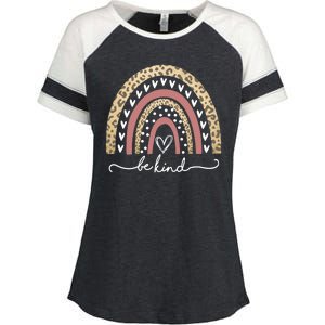 Be Kind Cute Leopard Rainbow Enza Ladies Jersey Colorblock Tee