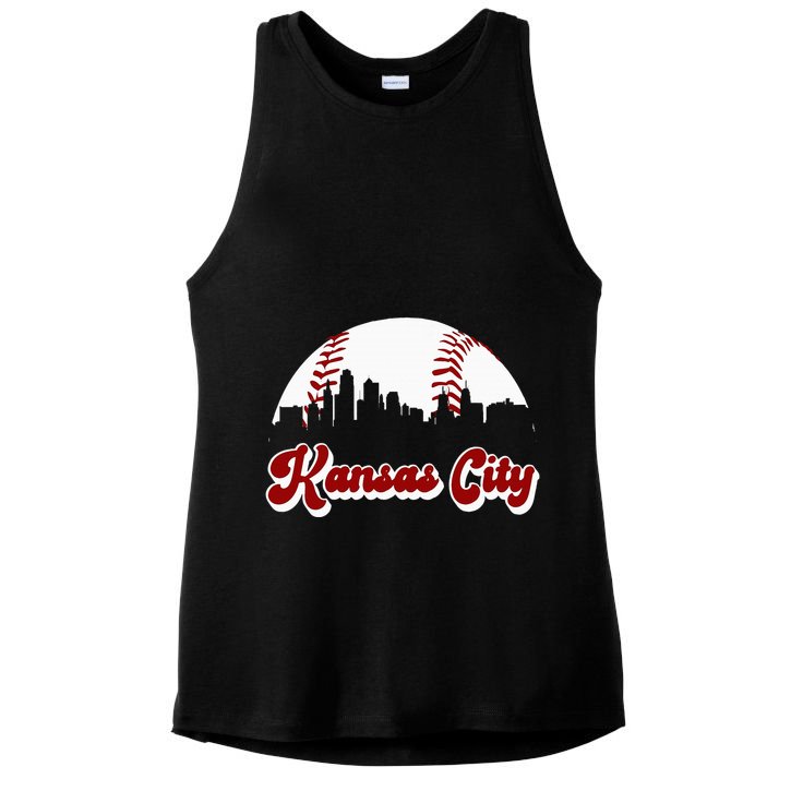Baseball Kansas City Vintage Love Blue Color Royal Skyline Ladies PosiCharge Tri-Blend Wicking Tank