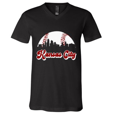 Baseball Kansas City Vintage Love Blue Color Royal Skyline V-Neck T-Shirt