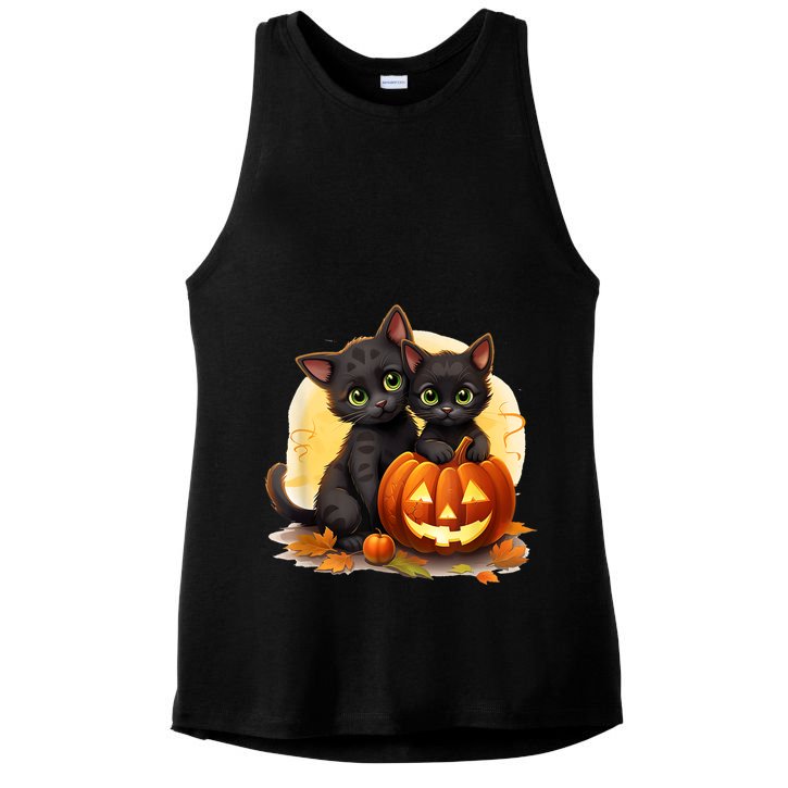 Black Kitten Cats Pumpkin Halloween Jack O Lantern Cute Ladies PosiCharge Tri-Blend Wicking Tank