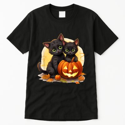 Black Kitten Cats Pumpkin Halloween Jack O Lantern Cute Tall T-Shirt
