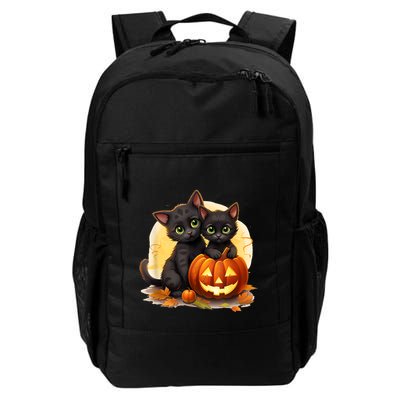 Black Kitten Cats Pumpkin Halloween Jack O Lantern Cute Backpack