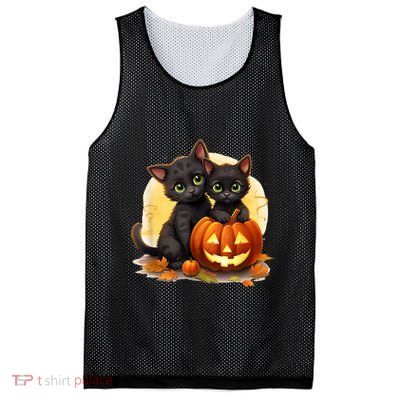 Black Kitten Cats Pumpkin Halloween Jack O Lantern Cute Mesh Reversible Basketball Jersey Tank
