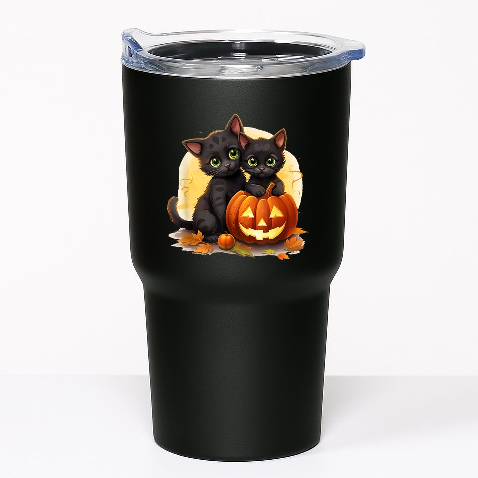 Black Kitten Cats Pumpkin Halloween Jack O Lantern Cute Tumbler