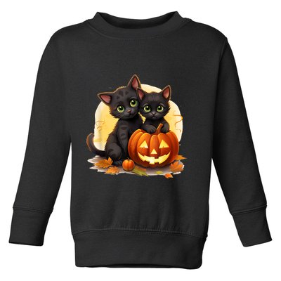 Black Kitten Cats Pumpkin Halloween Jack O Lantern Cute Toddler Sweatshirt