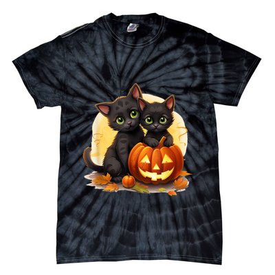 Black Kitten Cats Pumpkin Halloween Jack O Lantern Cute Tie-Dye T-Shirt