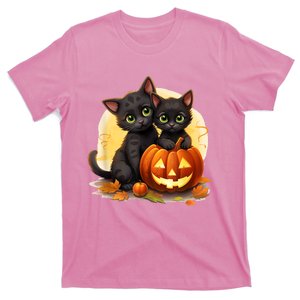 Black Kitten Cats Pumpkin Halloween Jack O Lantern Cute T-Shirt