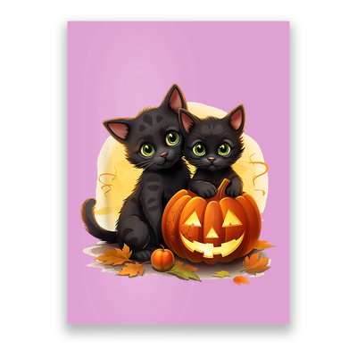 Black Kitten Cats Pumpkin Halloween Jack O Lantern Cute Poster