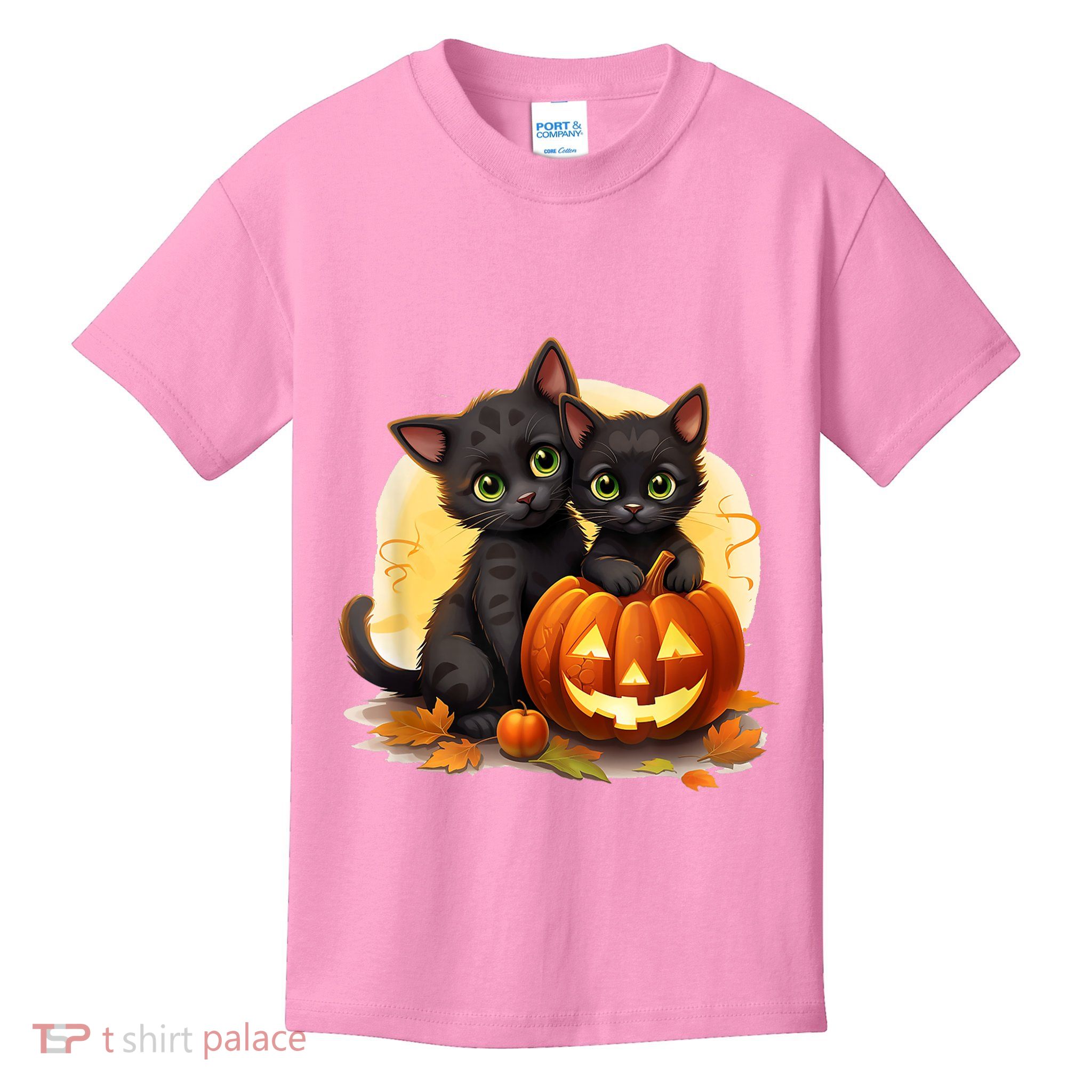 Black Kitten Cats Pumpkin Halloween Jack O Lantern Cute Kids T-Shirt