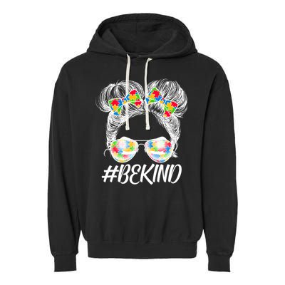 #Be Kind Cute Messy Bun Hair Autism Awareness Garment-Dyed Fleece Hoodie