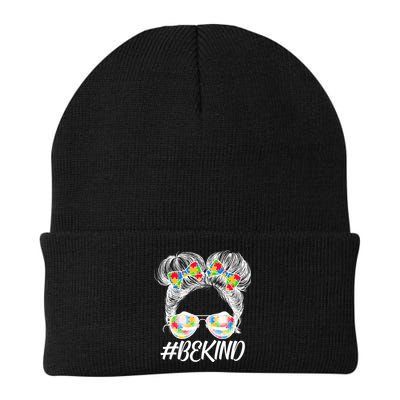 #Be Kind Cute Messy Bun Hair Autism Awareness Beanie