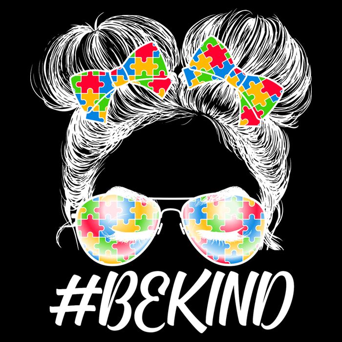 #Be Kind Cute Messy Bun Hair Autism Awareness Drawstring Bag