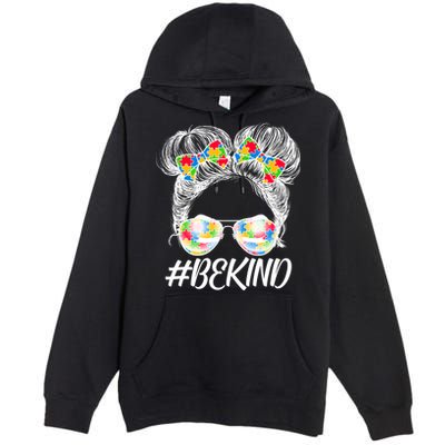 #Be Kind Cute Messy Bun Hair Autism Awareness Premium Pullover Hoodie