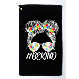 #Be Kind Cute Messy Bun Hair Autism Awareness Platinum Collection Golf Towel