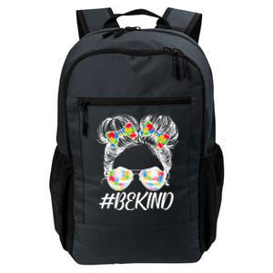 #Be Kind Cute Messy Bun Hair Autism Awareness Daily Commute Backpack