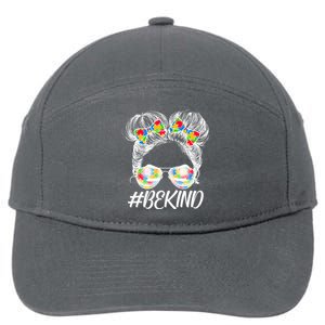 #Be Kind Cute Messy Bun Hair Autism Awareness 7-Panel Snapback Hat