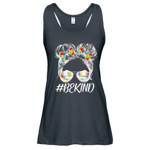 #Be Kind Cute Messy Bun Hair Autism Awareness Ladies Essential Flowy Tank