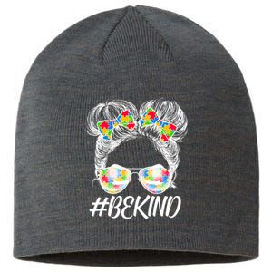 #Be Kind Cute Messy Bun Hair Autism Awareness Sustainable Beanie