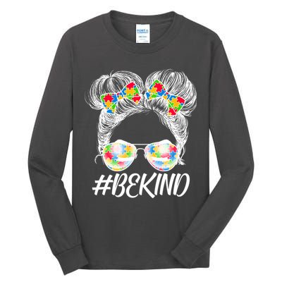 #Be Kind Cute Messy Bun Hair Autism Awareness Tall Long Sleeve T-Shirt