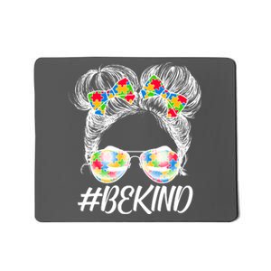 #Be Kind Cute Messy Bun Hair Autism Awareness Mousepad