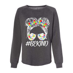 #Be Kind Cute Messy Bun Hair Autism Awareness Womens California Wash Sweatshirt