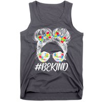 #Be Kind Cute Messy Bun Hair Autism Awareness Tank Top