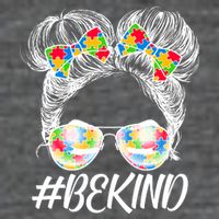 #Be Kind Cute Messy Bun Hair Autism Awareness Tank Top