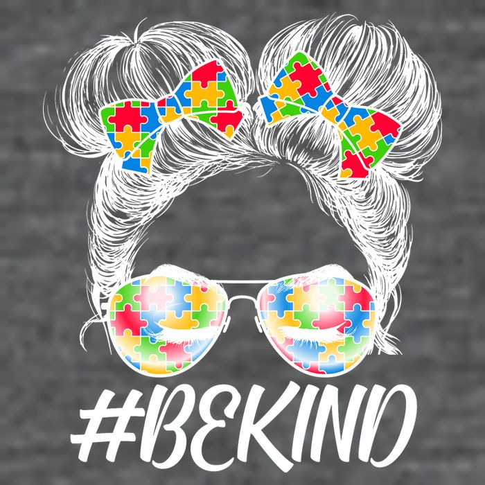 #Be Kind Cute Messy Bun Hair Autism Awareness Tank Top